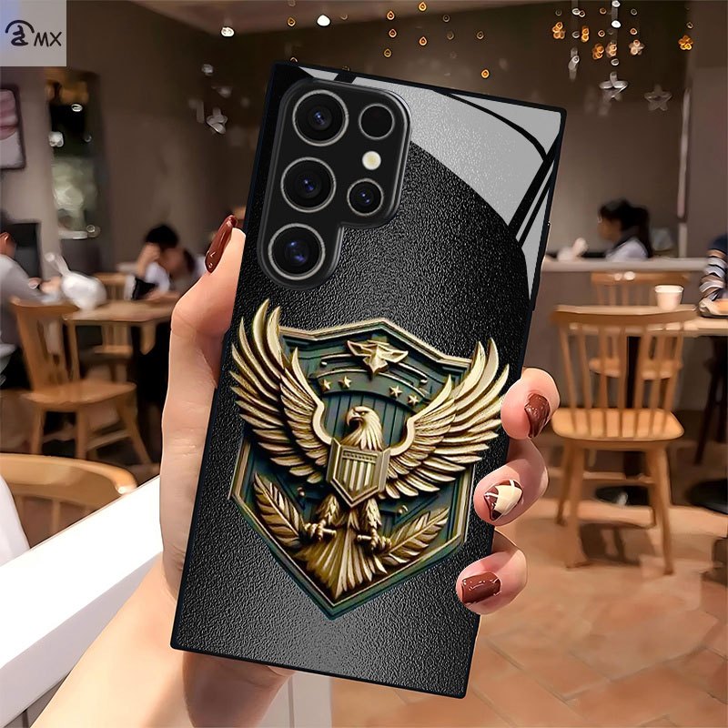 Golden Eagle Emblem Design Phone Case for Samsung S25 Ultra, S25 Plus, S25 Edge, S25, S24, S24 Plus, S24 Ultra, S24 FE, S23, S23 Ultra, S23 Plus, S23 FE, S22 Ultra, S22, S21 Pro, S20+, Note 10, Note 20, A05S, A14, A53, A35, A