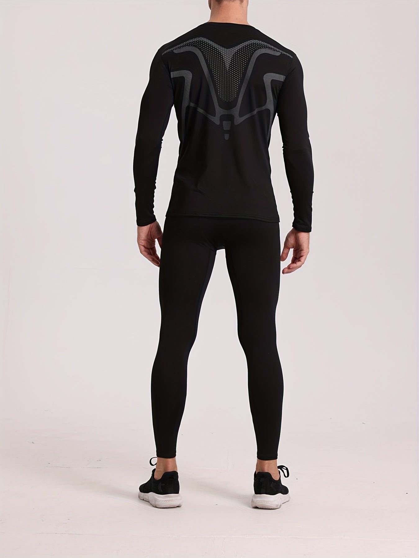 Men'S Two-Piece Fitness Set, Featuring Elastic Quick-Dry Training Wear, a Print Long-Sleeve Top Paired with Long Pants, Suitable for Gym Workouts, Basketball, Running, Body Shaping, Outdoor Jogging, Cycling, Hiking, Night Run