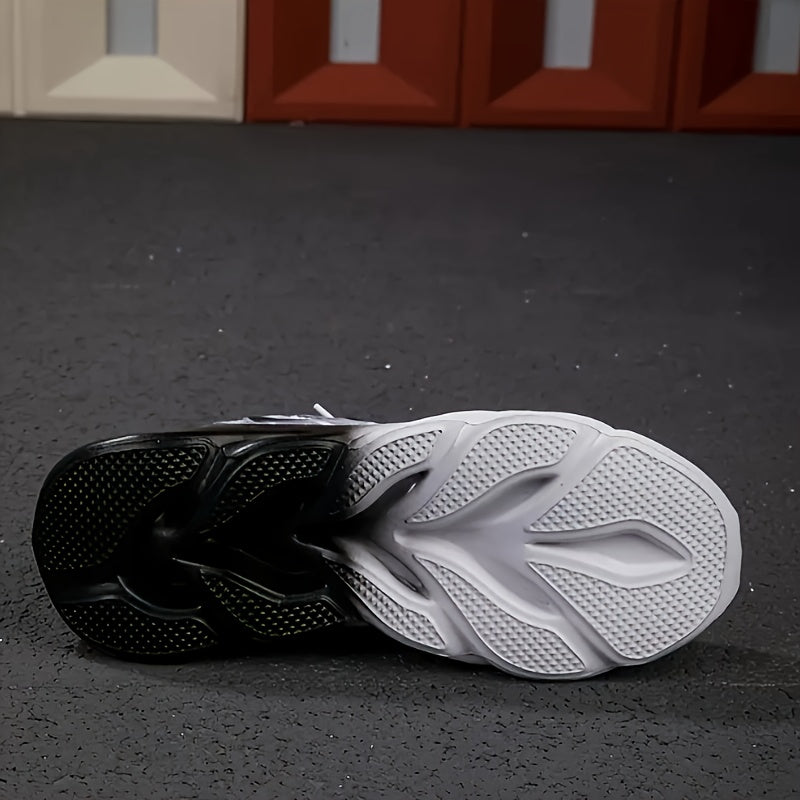 [sneakers] Men'S Breathable Mesh Sports Training Shoes - Black And White Gradient, Thick Sole for Height Increase, Suitable for Running And Casual Wear, Autumn Style for Students.