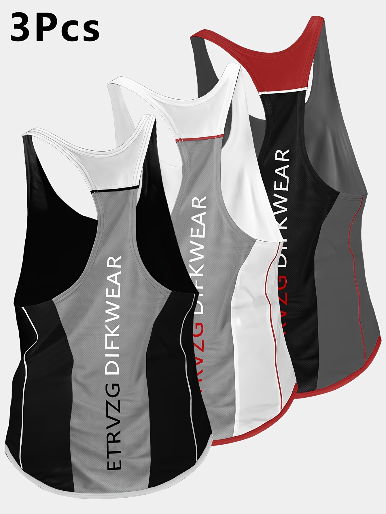 3pcs Men's Slim Fit Sleeveless Tank Tops - Breathable Summer Workout Shirts with Bold Letter Print, Lightweight Moisture-Wicking Athletic Tops for Gym, Training & Casual Wear, Gym Shirts, Gym Wear, Sporty Look, Stretchy Fabri