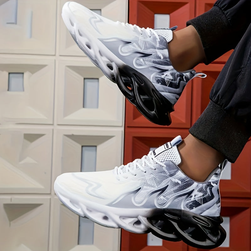 [sneakers] Men'S Breathable Mesh Sports Training Shoes - Black And White Gradient, Thick Sole for Height Increase, Suitable for Running And Casual Wear, Autumn Style for Students.