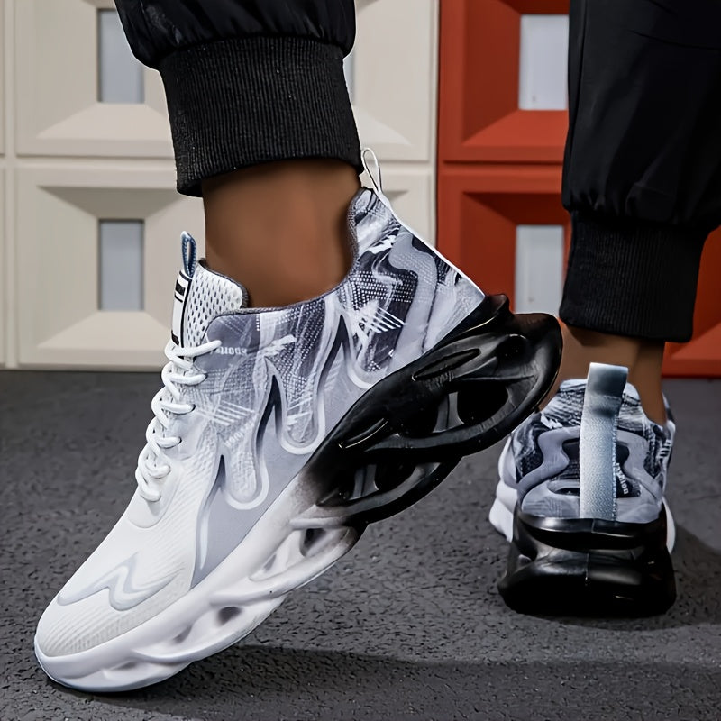 [sneakers] Men'S Breathable Mesh Sports Training Shoes - Black And White Gradient, Thick Sole for Height Increase, Suitable for Running And Casual Wear, Autumn Style for Students.