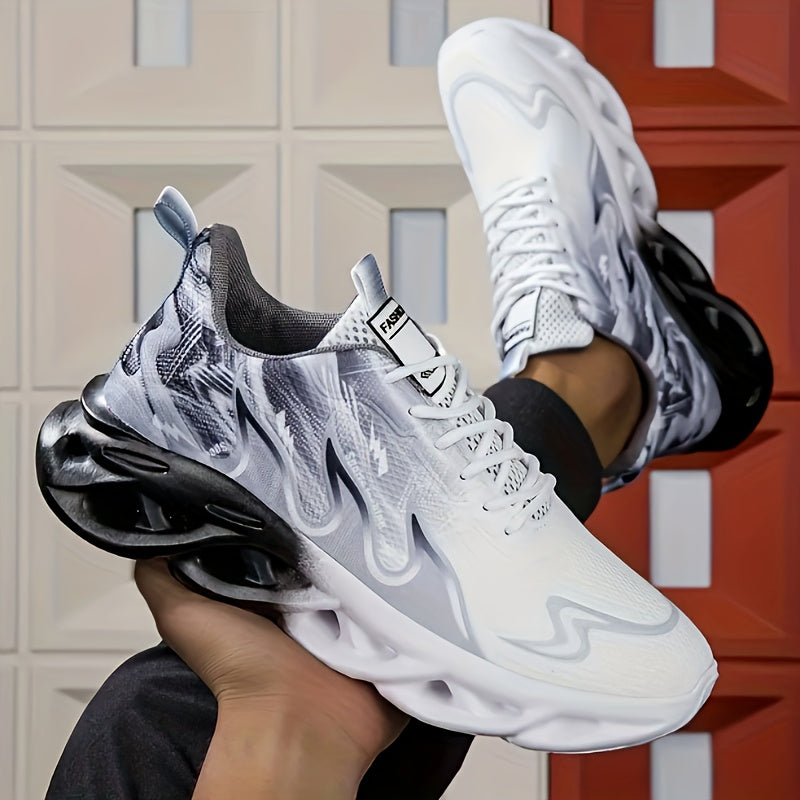 [sneakers] Men'S Breathable Mesh Sports Training Shoes - Black And White Gradient, Thick Sole for Height Increase, Suitable for Running And Casual Wear, Autumn Style for Students.