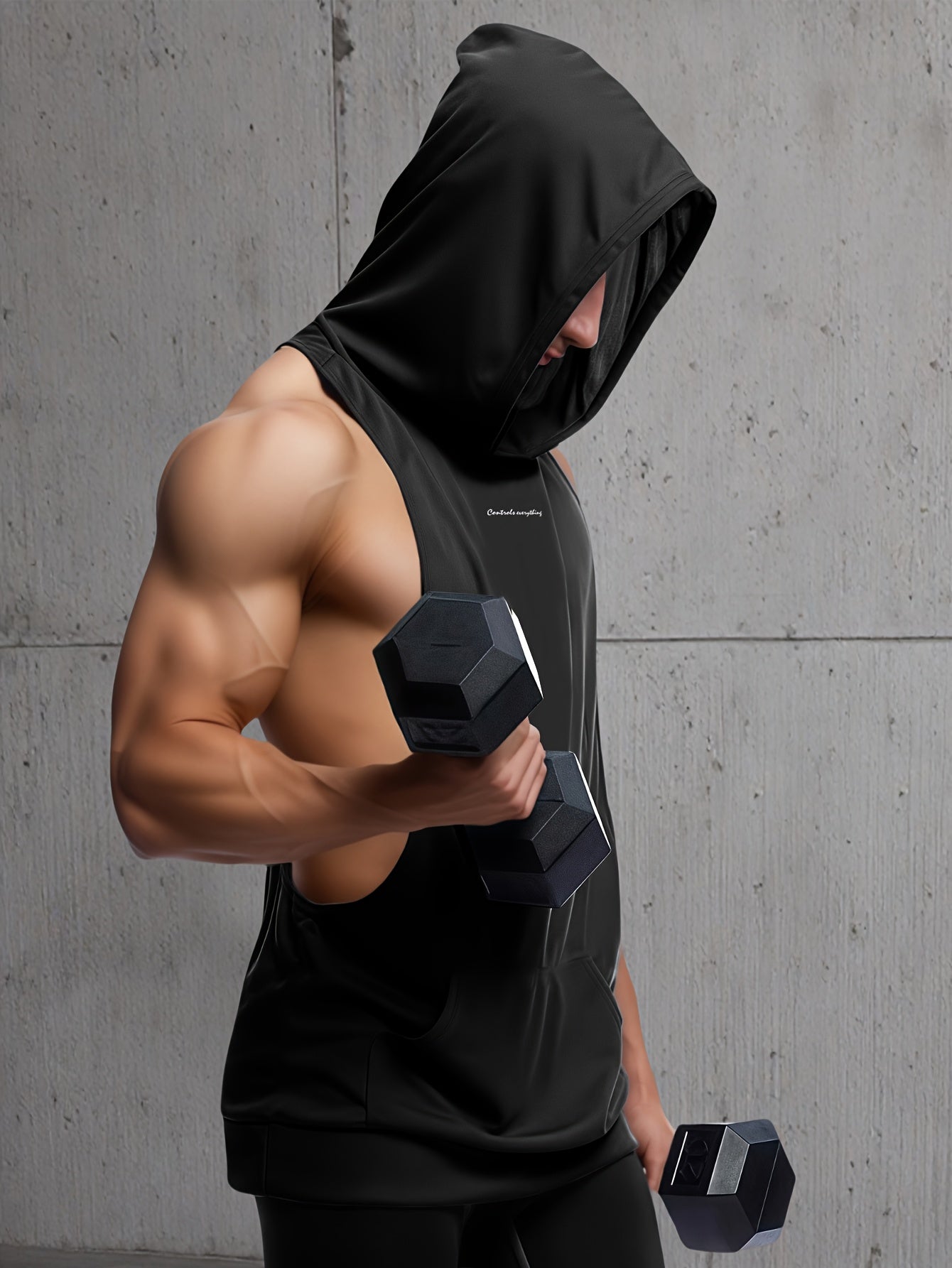 2pcs Men's Sleeveless Hooded Tank Tops - Breathable Summer Fitness Vest with " concentrating" Print, Black & White, Lightweight Athletic Sleeveless Shirts for Gym, Training, and Sports, Workout Shirts, Gym Workout Clothes, Ca