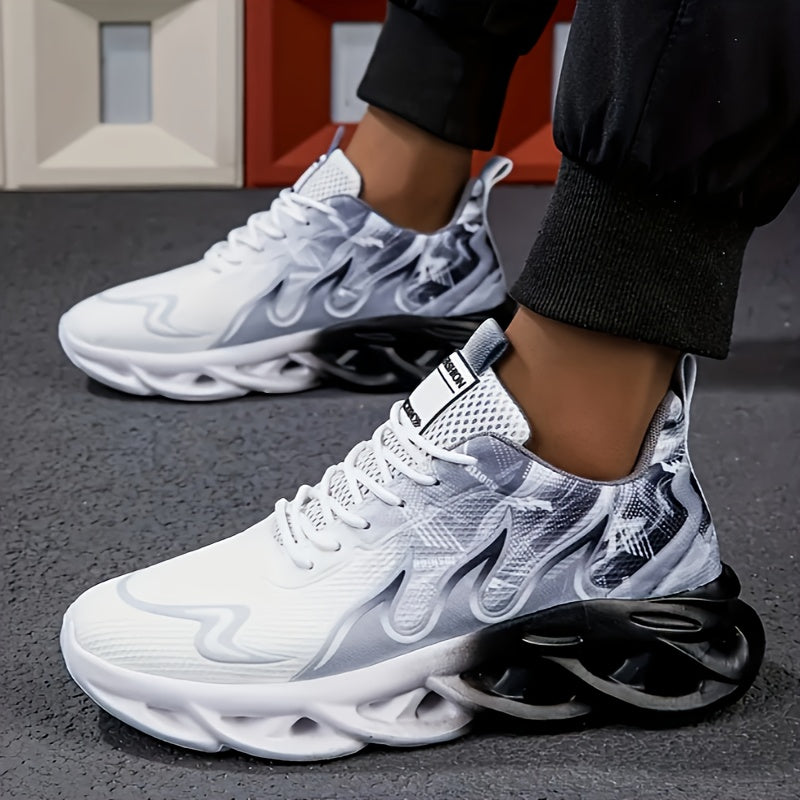 [sneakers] Men'S Breathable Mesh Sports Training Shoes - Black And White Gradient, Thick Sole for Height Increase, Suitable for Running And Casual Wear, Autumn Style for Students.