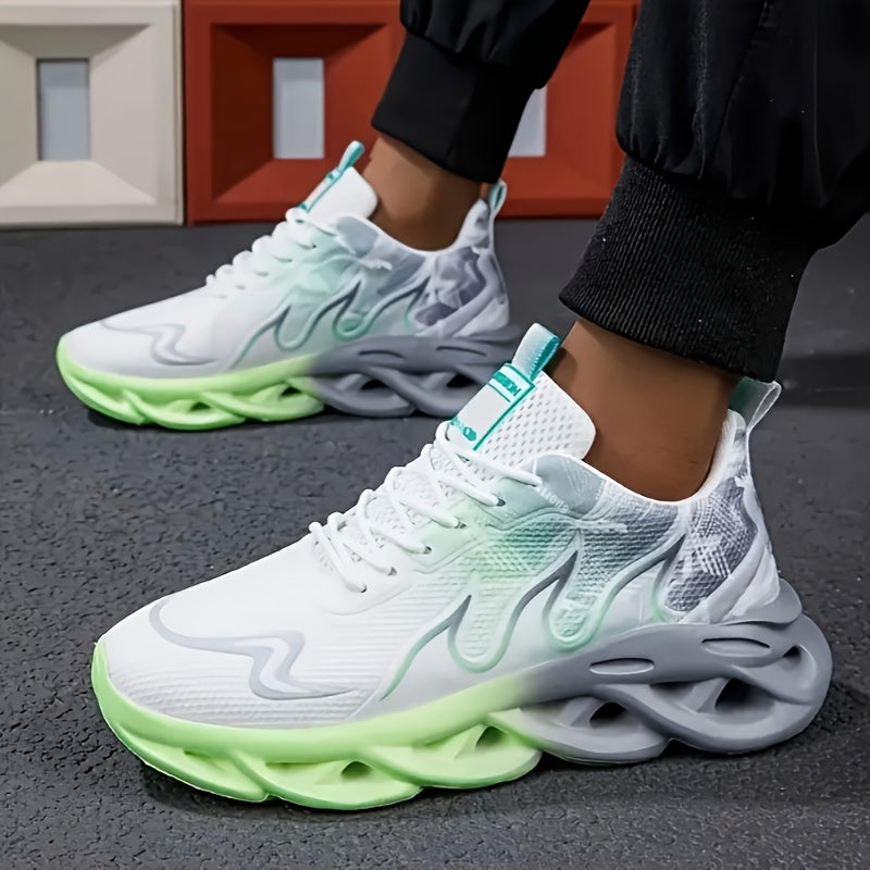 [sneakers] Men'S Breathable Mesh Sports Training Shoes - Black And White Gradient, Thick Sole for Height Increase, Suitable for Running And Casual Wear, Autumn Style for Students.