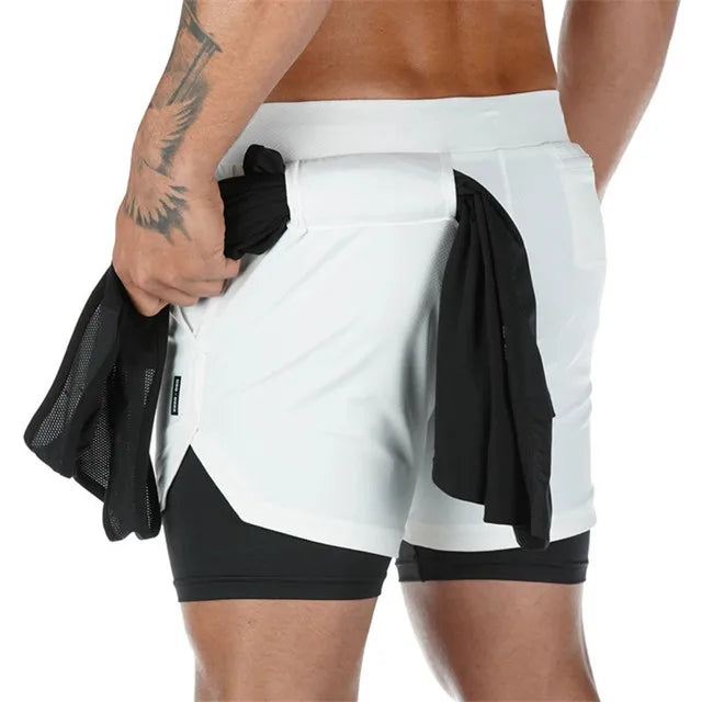 Men Sport Shorts Summer 2 In 1 Double-deck Quick Dry GYM Sport Shorts Fitness Jogging Workout Shorts Running Short Pants Men