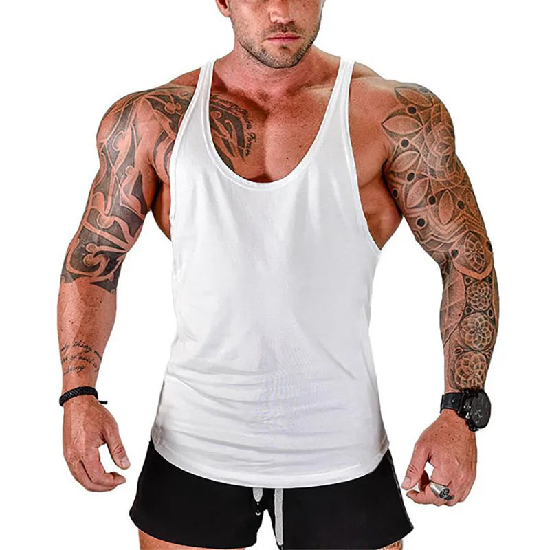 Gym Tank Top Men Bodybuilding Clothing Blank shirt Fitness Singlets Sleeveless Tanktops Cotton Muscle Stringer Vest Man