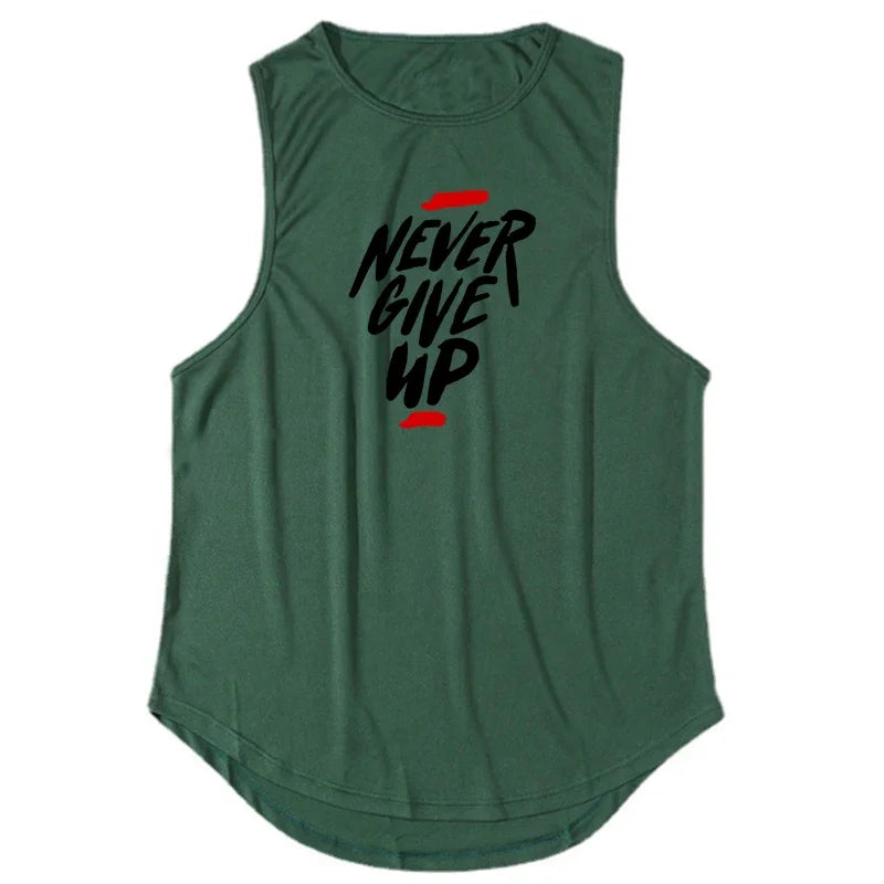 Never Give Up Men's Running Vest Loose Mesh Quick Dry Breathable Muscle Training Bodybuilding Fitness Basketball Sports Tank Top