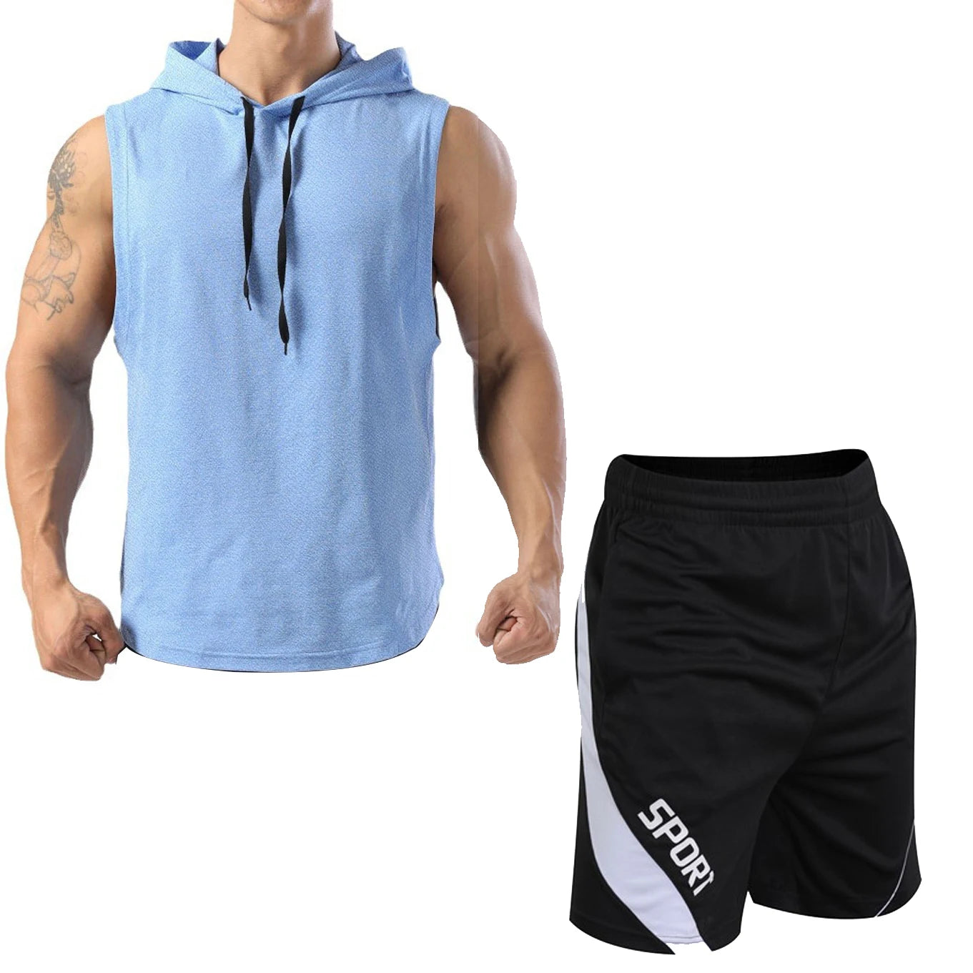 2024 New Men's Oversized Tracksuit Set Sleeveless Hood T Shirts Shorts Pants Sports Vest 2 Piece Suits Summer Gym Workout Hoodie
