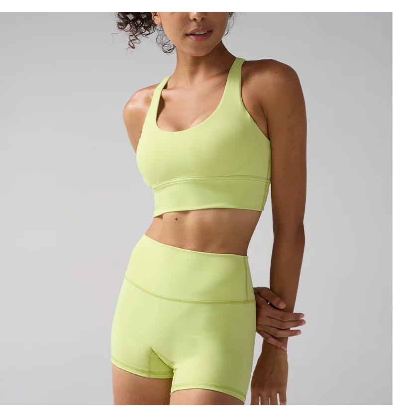 2 Pieces Solid Color Women Gym Yoga Set Cycling Short Legging Cross Sport Bra Tracksuit Suit Comprehensive Training Jog Athletic