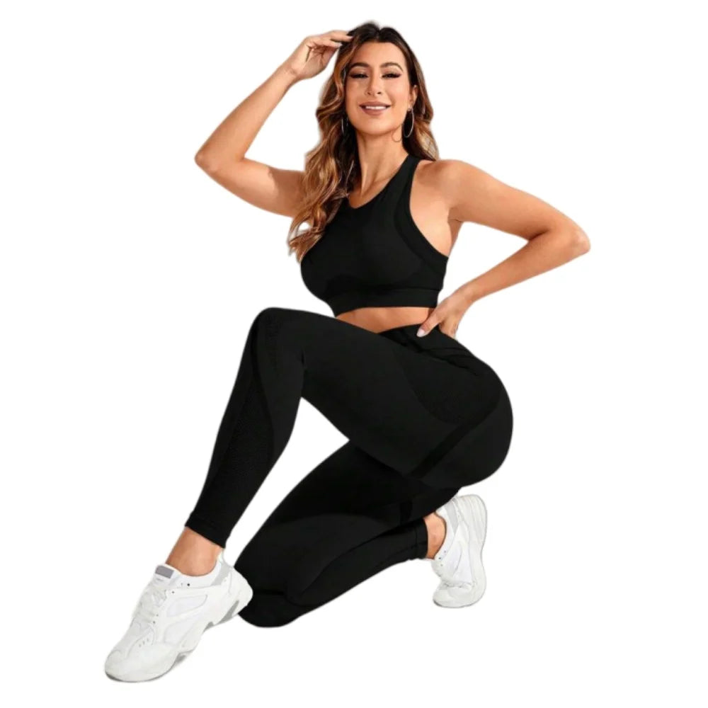 2-piece suit, women's yoga suit, beautiful back high waist trousers combination, seamless super elastic ideal gym clothing