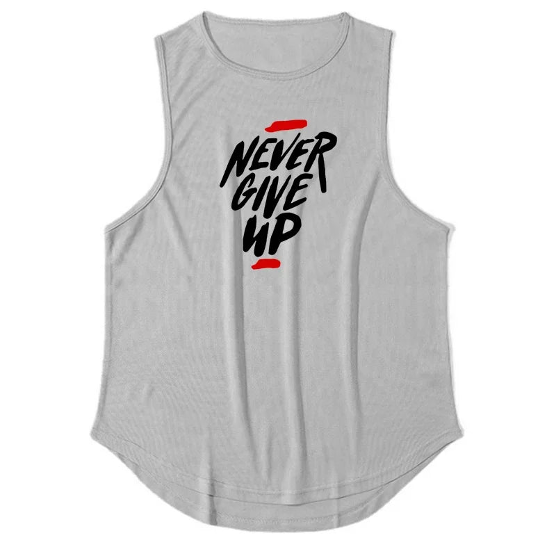 Never Give Up Men's Running Vest Loose Mesh Quick Dry Breathable Muscle Training Bodybuilding Fitness Basketball Sports Tank Top