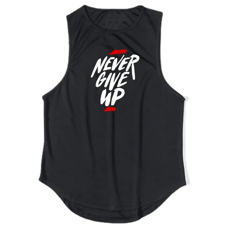 Never Give Up Men's Running Vest Loose Mesh Quick Dry Breathable Muscle Training Bodybuilding Fitness Basketball Sports Tank Top