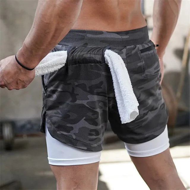 Men Sport Shorts Summer 2 In 1 Double-deck Quick Dry GYM Sport Shorts Fitness Jogging Workout Shorts Running Short Pants Men