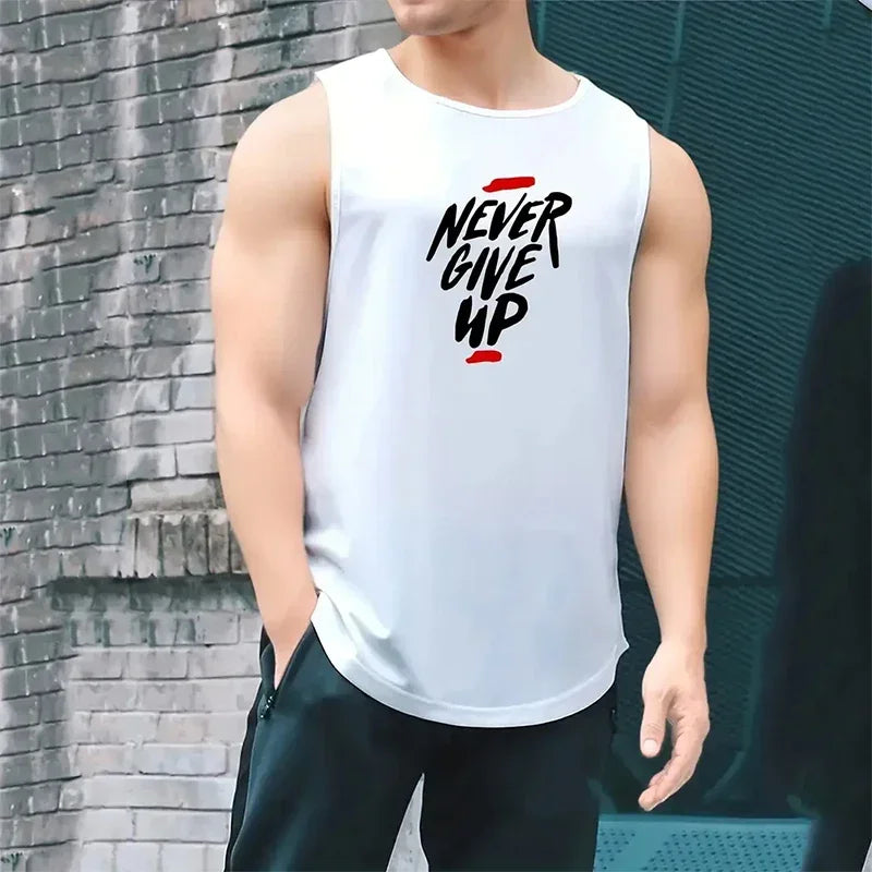 Never Give Up Men's Running Vest Loose Mesh Quick Dry Breathable Muscle Training Bodybuilding Fitness Basketball Sports Tank Top