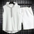 2024 New Men's Oversized Tracksuit Set Sleeveless Hood T Shirts Shorts Pants Sports Vest 2 Piece Suits Summer Gym Workout Hoodie