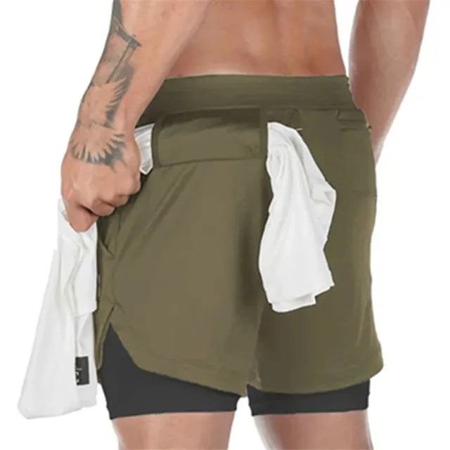 Men Sport Shorts Summer 2 In 1 Double-deck Quick Dry GYM Sport Shorts Fitness Jogging Workout Shorts Running Short Pants Men