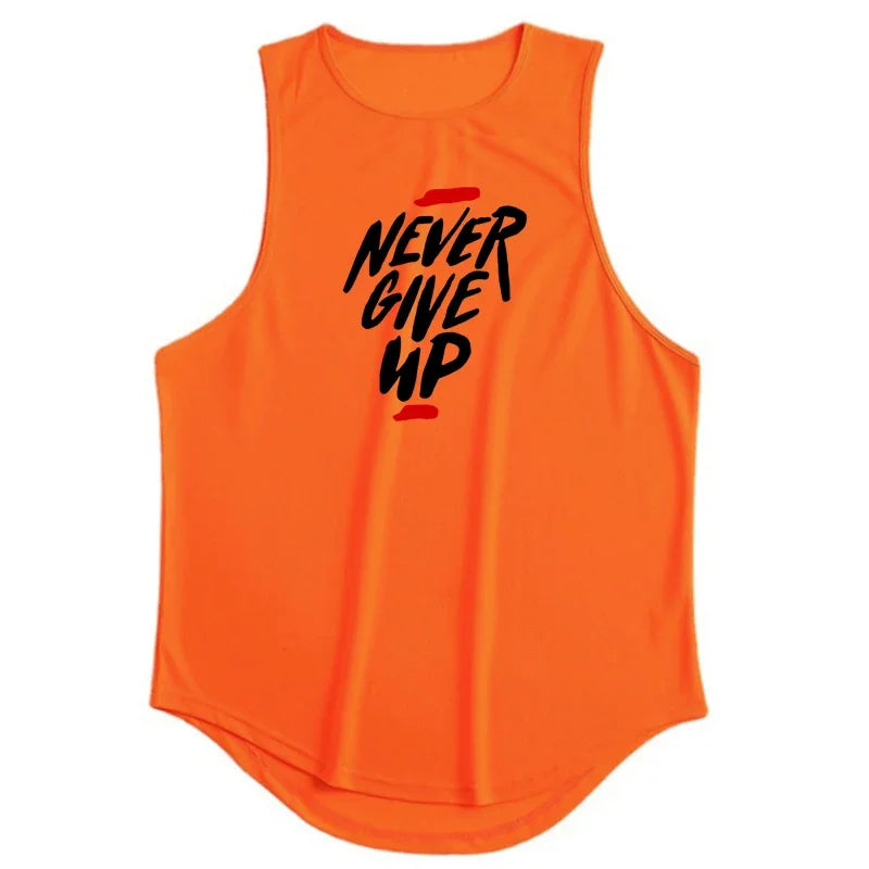 Never Give Up Men's Running Vest Loose Mesh Quick Dry Breathable Muscle Training Bodybuilding Fitness Basketball Sports Tank Top