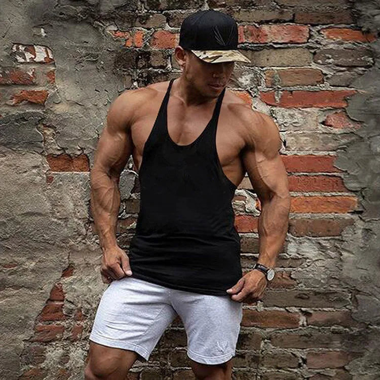 Gym Tank Top Men Bodybuilding Clothing Blank shirt Fitness Singlets Sleeveless Tanktops Cotton Muscle Stringer Vest Man
