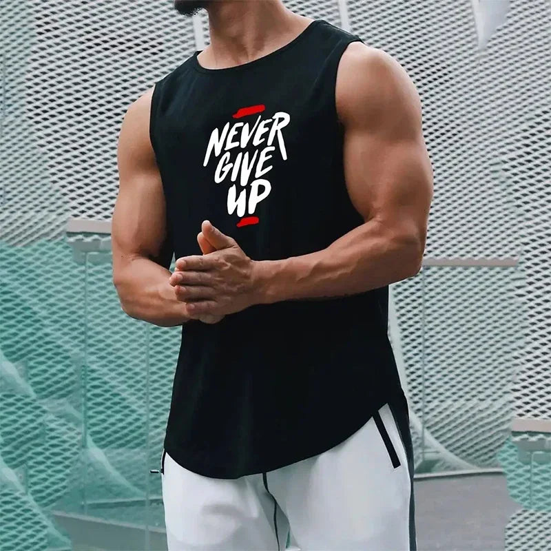 Never Give Up Men's Running Vest Loose Mesh Quick Dry Breathable Muscle Training Bodybuilding Fitness Basketball Sports Tank Top