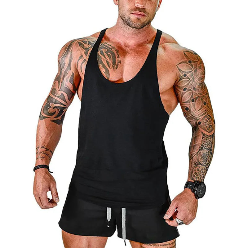 Gym Tank Top Men Bodybuilding Clothing Blank shirt Fitness Singlets Sleeveless Tanktops Cotton Muscle Stringer Vest Man