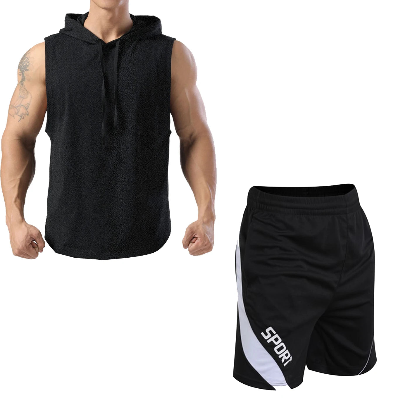 2024 New Men's Oversized Tracksuit Set Sleeveless Hood T Shirts Shorts Pants Sports Vest 2 Piece Suits Summer Gym Workout Hoodie