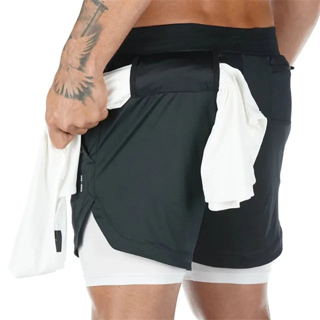 Men Sport Shorts Summer 2 In 1 Double-deck Quick Dry GYM Sport Shorts Fitness Jogging Workout Shorts Running Short Pants Men