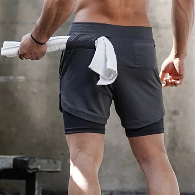 Men Sport Shorts Summer 2 In 1 Double-deck Quick Dry GYM Sport Shorts Fitness Jogging Workout Shorts Running Short Pants Men