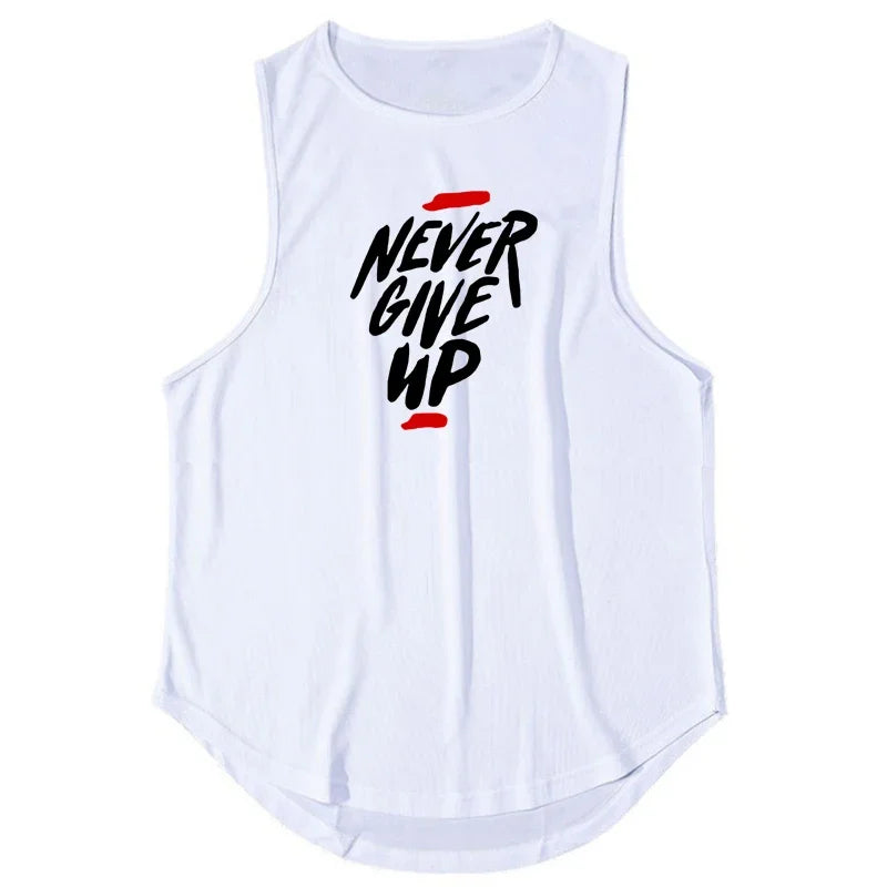 Never Give Up Men's Running Vest Loose Mesh Quick Dry Breathable Muscle Training Bodybuilding Fitness Basketball Sports Tank Top