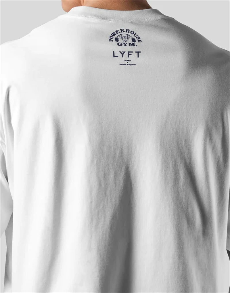 LYFT Jointly Men Running Sports Cotton T-shirt Gym Fitness Bodybuilding Loose Print Shirt Summer Male Jogging Training Tee Tops