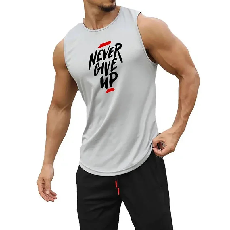 Never Give Up Men's Running Vest Loose Mesh Quick Dry Breathable Muscle Training Bodybuilding Fitness Basketball Sports Tank Top