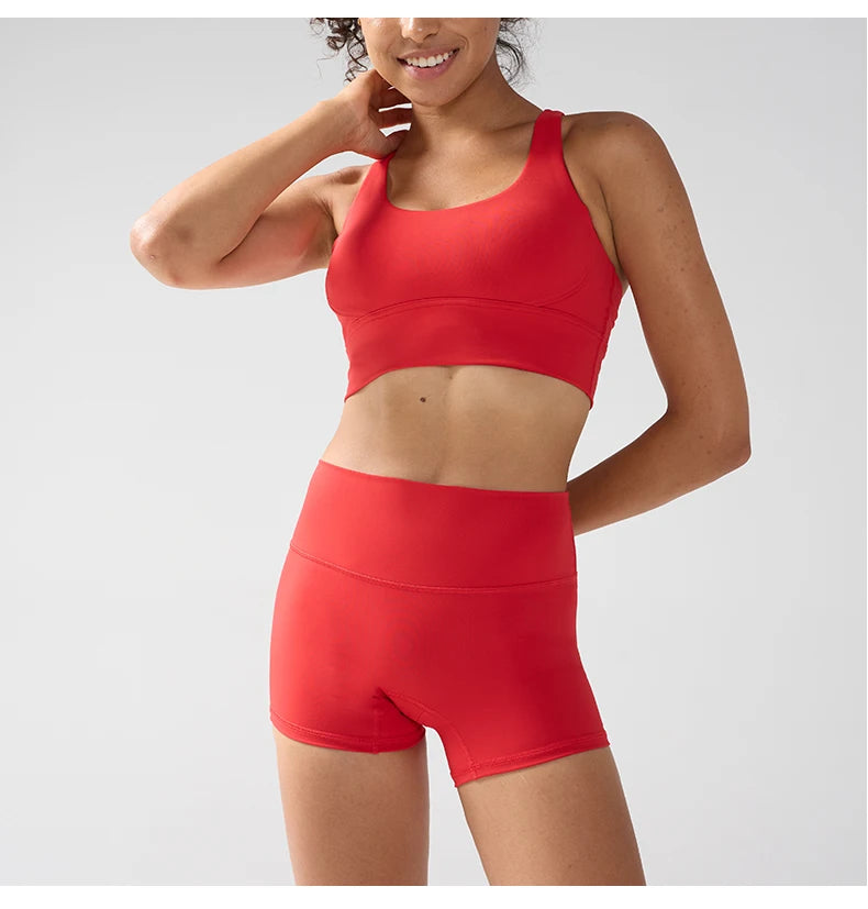 2 Pieces Solid Color Women Gym Yoga Set Cycling Short Legging Cross Sport Bra Tracksuit Suit Comprehensive Training Jog Athletic