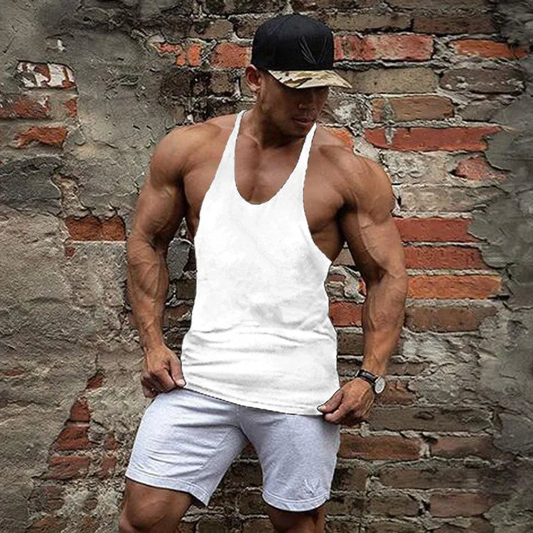Gym Tank Top Men Bodybuilding Clothing Blank shirt Fitness Singlets Sleeveless Tanktops Cotton Muscle Stringer Vest Man