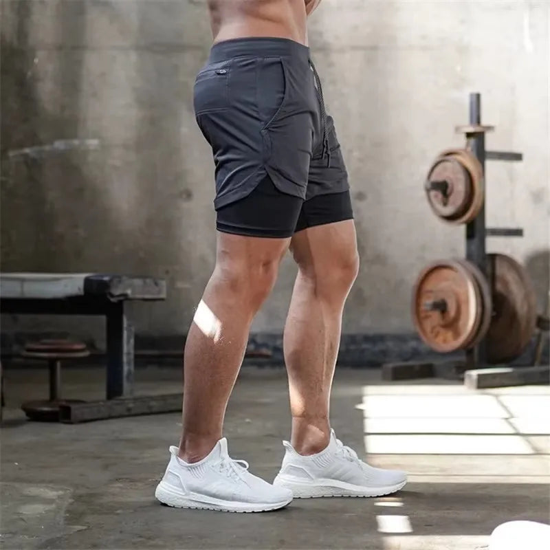 Men Sport Shorts Summer 2 In 1 Double-deck Quick Dry GYM Sport Shorts Fitness Jogging Workout Shorts Running Short Pants Men