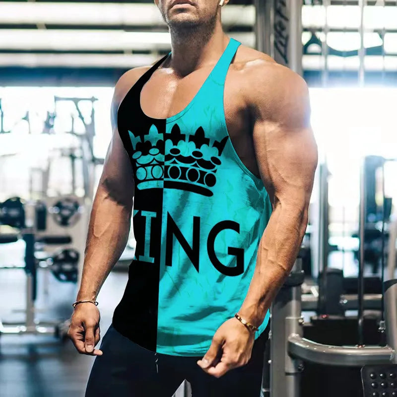 Men's patchwork KING printed vest 3D Fashion cool gym Sport Vest Male Outdoor fitness Oversized Men's Clothing Sleeveless Shirts