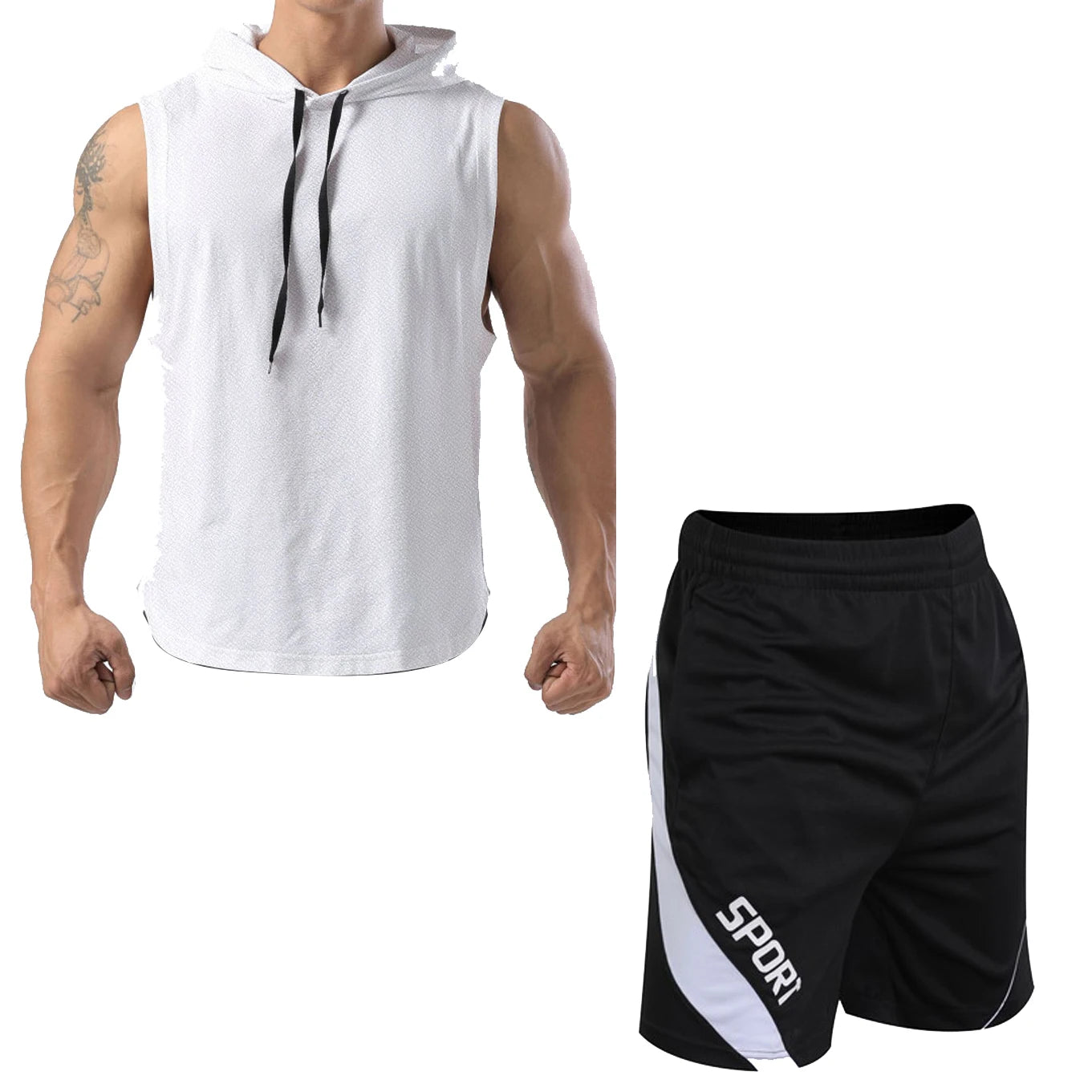 2024 New Men's Oversized Tracksuit Set Sleeveless Hood T Shirts Shorts Pants Sports Vest 2 Piece Suits Summer Gym Workout Hoodie