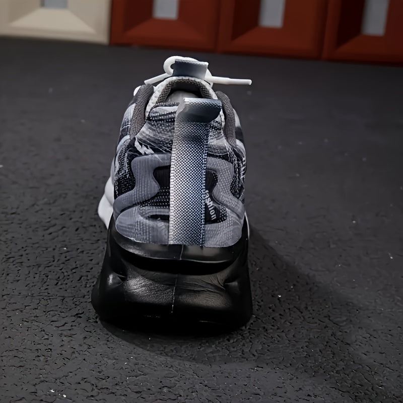 [sneakers] Men'S Breathable Mesh Sports Training Shoes - Black And White Gradient, Thick Sole for Height Increase, Suitable for Running And Casual Wear, Autumn Style for Students.