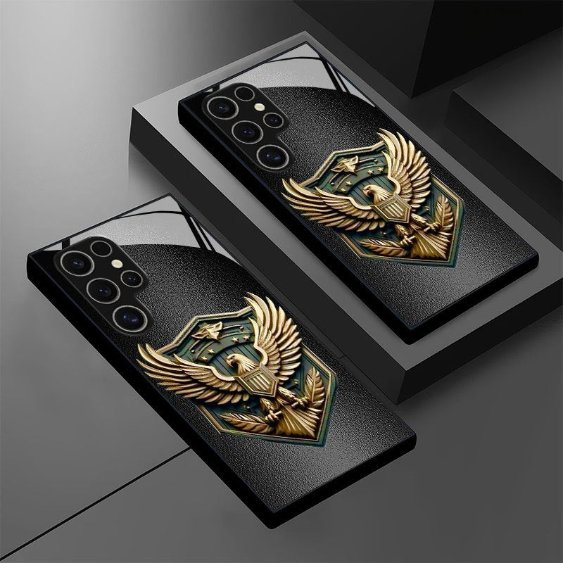 Golden Eagle Emblem Design Phone Case for Samsung S25 Ultra, S25 Plus, S25 Edge, S25, S24, S24 Plus, S24 Ultra, S24 FE, S23, S23 Ultra, S23 Plus, S23 FE, S22 Ultra, S22, S21 Pro, S20+, Note 10, Note 20, A05S, A14, A53, A35, A