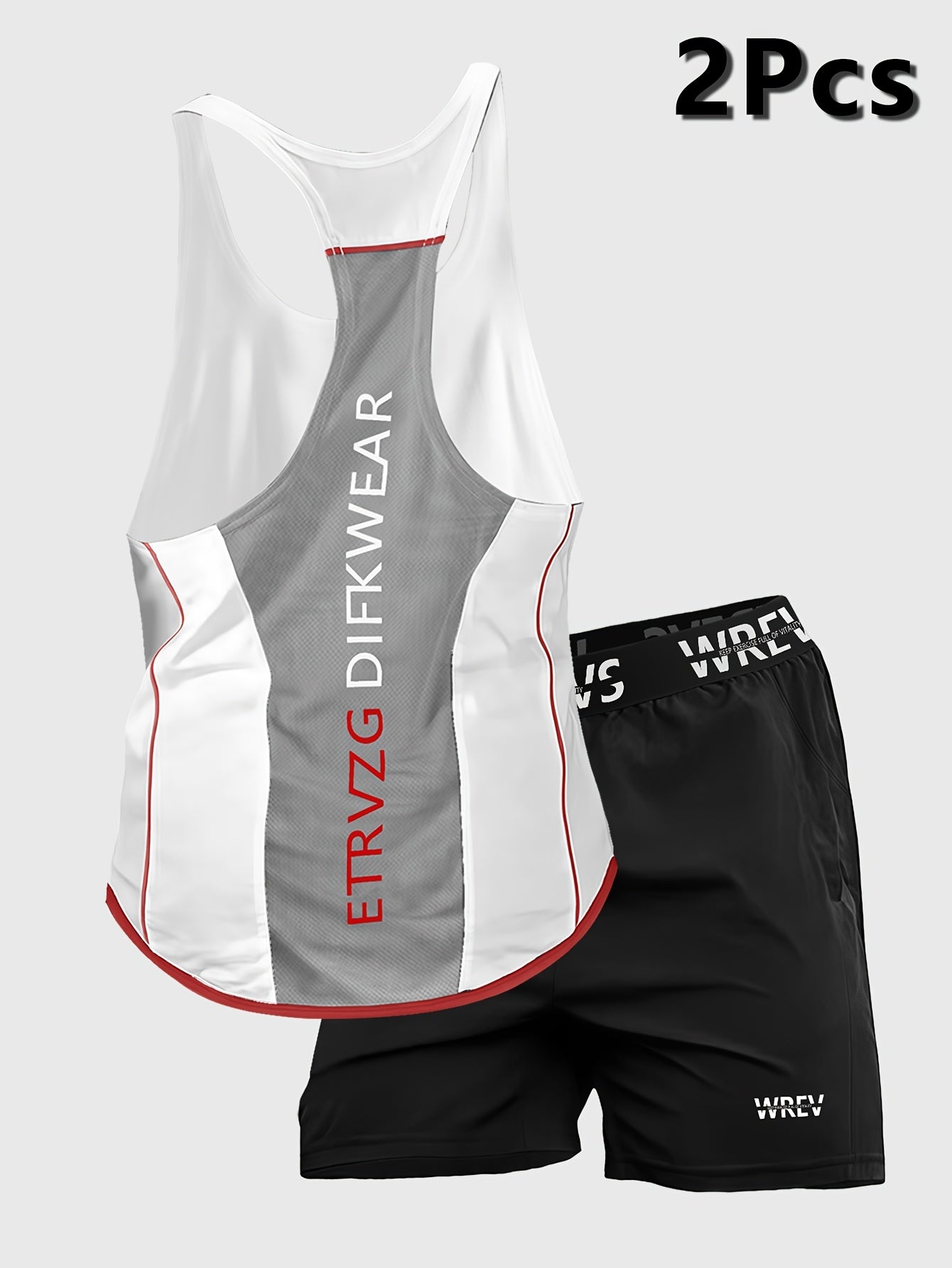 2pcs Men's Quick-Dry Athletic Set - Gym & Training Outfit with Sleeveless Vest & Matching Shorts, Breathable Workout Clothes in White/Black/Red/Gray/ - Strap Waistband, Lightweight for Swimming, Running, Weightlifting - Ideal