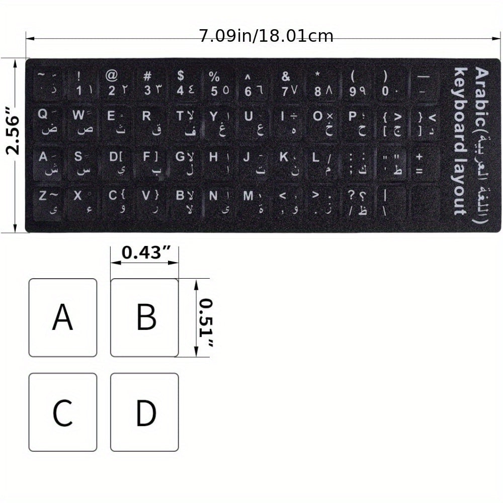 1pc Arabic Keyboard Stickers - Transparent/Black Background with White Font, Matte Finish, Ergonomic Design for Computer, Laptop, Notebook, Desktop - Arabic Alphabet Layout, Durable Adhesive, Non-Slip, Easy to Remove, Languag