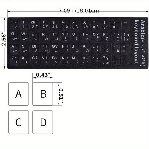 1pc Arabic Keyboard Stickers - Transparent/Black Background with White Font, Matte Finish, Ergonomic Design for Computer, Laptop, Notebook, Desktop - Arabic Alphabet Layout, Durable Adhesive, Non-Slip, Easy to Remove, Languag